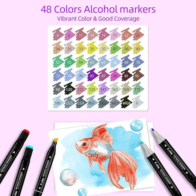 48 Colors Alcohol Markers, Dual Tip Art Markers with Brush Tip & Chisel Tips, Artist Art Sketch for Adults Coloring Illustration Book Painting Card Making