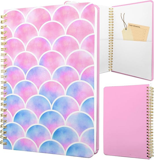 Cute Spiral Notebook journal A5 Aesthetic Pretty Floral Design for Women Girls Kawaii with Pocket, 8.5 x 5.7 inch, Pink Scale