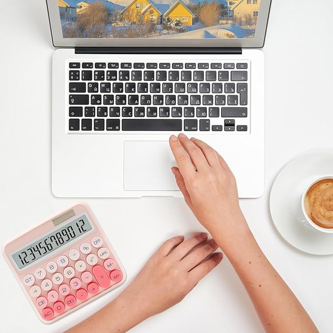 Gradient Pink Calculator, UPIHO Standard Calculator 12 Digit with Large LCD Display and Big Buttons, Pink Office Supplies for Women, Cute Desk Accessories for Office,School, Home, Business