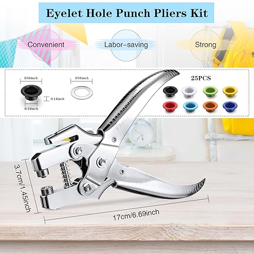 Honoson 3/16 Inch Grommet Tool Kit Eyelet Plier Set Hole Punch Grommet Hand Press Pliers with 200 Pieces of Eyelets for Shoes Clothes Bags(Multicolor)