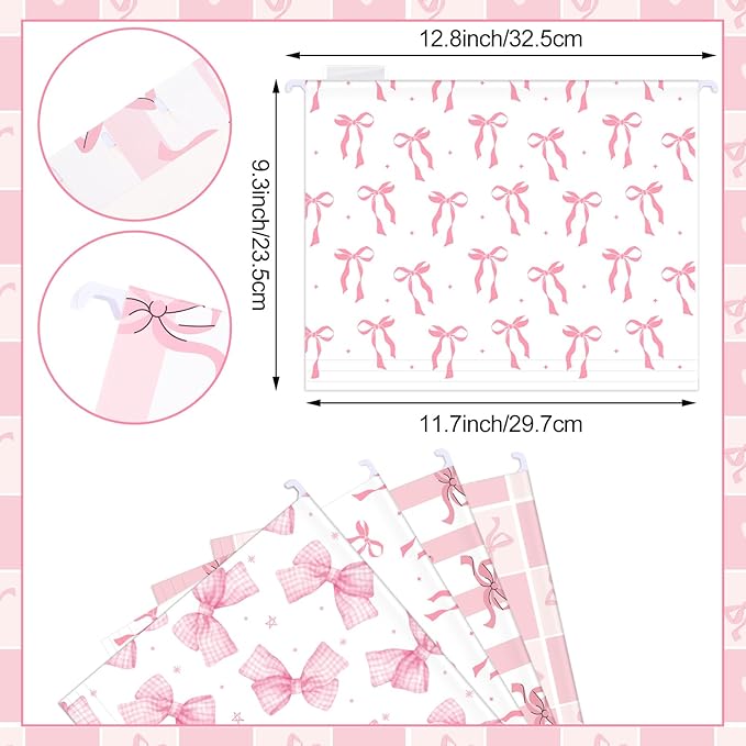 24 Hanging File Folder with Acrylic Organizer for Letter/a4 Size Desktop Clear File Storage Box with Handles for Home Work Office Use(Pink,Bow)