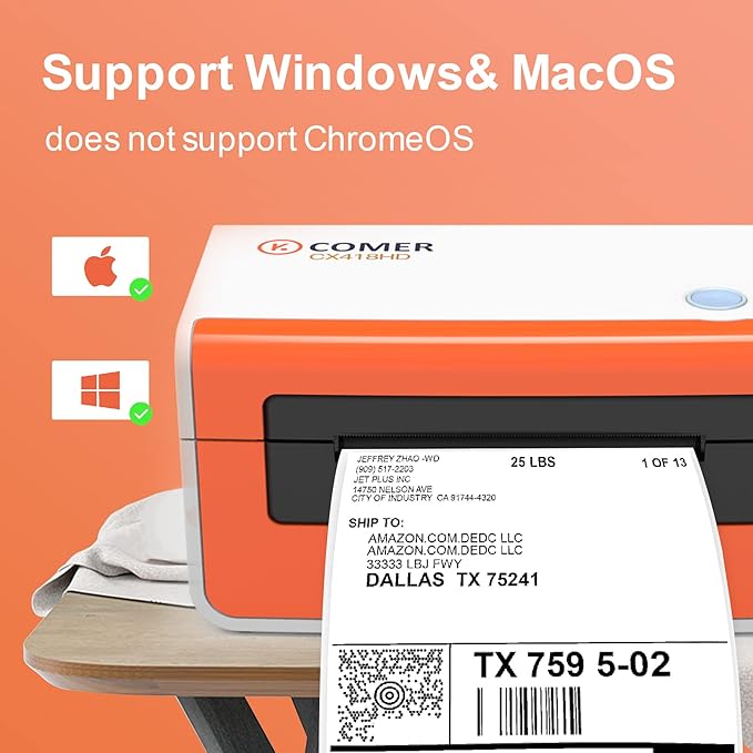 K COMER Thermal Label Printer 300DPI,4x6 Shipping Label Printer for Package,Desktop Label Maker Compatible with Amazon, Etsy, USPS, Shopify, Ebay, Work with Windows & Mac for Small Business