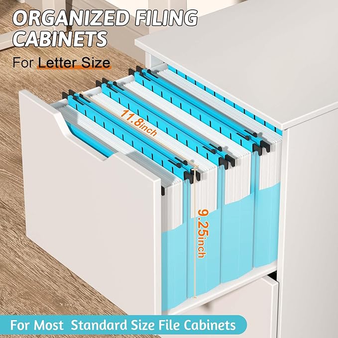 Plastic Hanging File Folders Expandable,12 Pack Extra Capacity Hanging File Folder Letter Size,2 Inch Expansion Heavy Duty Folders,Adjustable Tabs,Hanging Folder Designed for Bulky Files(Blue)
