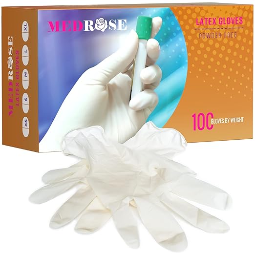 MedRose Medium Latex Gloves - 1000 Count Rubber Gloves - Disposable Gloves Powder Free, Waterproof, White