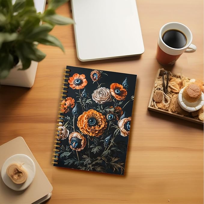 Gothic Notebook Journal, Witchy Journal Notebook, Vintage Dark Academia Floral Evil Eyes Notebook Journal, Macabre Gifts, Journal Notebooks for Note Taking, Spiral Notebook 5.5x8.3 Inch