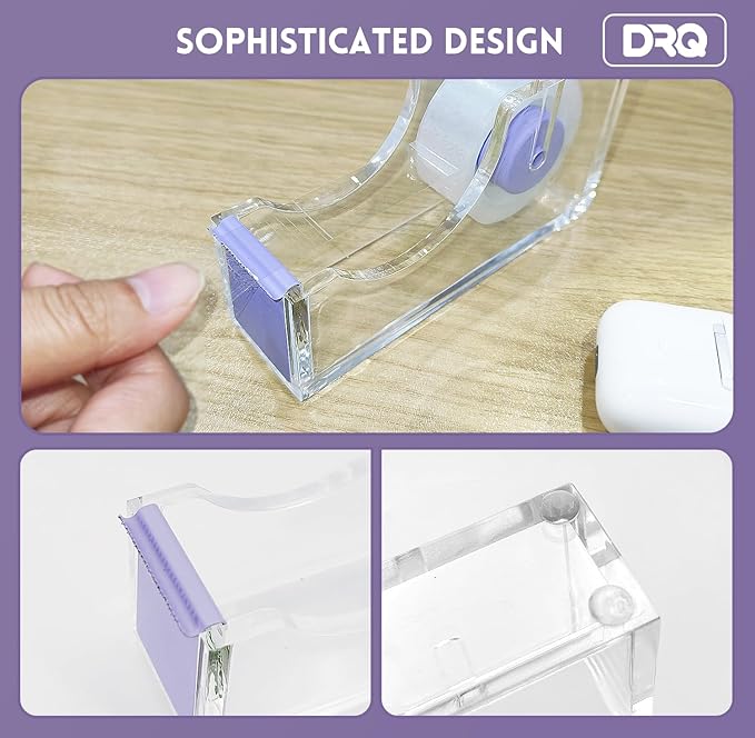 DRQ Purple Desk Organizers and Accessories Office Supplies, 10Pcs Set for Office with Stapler, Tape Dispenser, Pens, Pen Holder, Phone Holder, Tape, Ruler, 1 Box Staple, Scissors and 1 Box of Clip