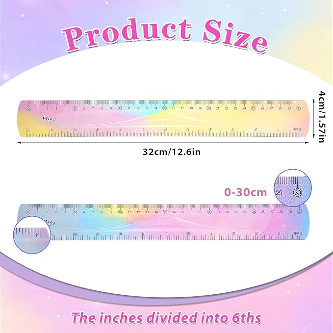 2Pcs Flexible Ruler, Ymapinc 12 Inch Bendable Ruler Plastic Bend Ruler with Centimeters and Inches Colorful Straight Foldable Ruler for School Classroom Office Kids Adults Student