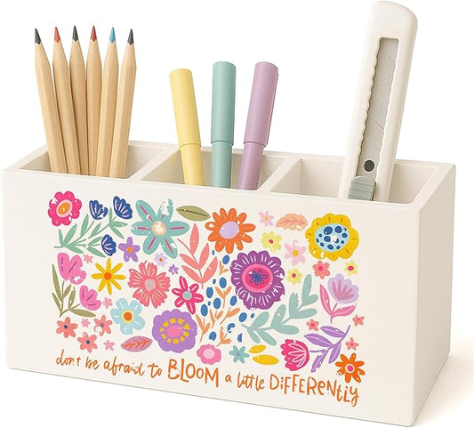 Boho Floral Mental Health Pen Holder for Desk, Special Education Classroom Must Haves, Inspirational Autism ADHD Awareness Pencil Holder for Classroom Therapy Office