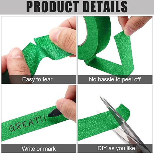 Fainne 30 Pcs Green Painters Masking Tape Bulk 1 Inch x 55 Yard, General Purpose Paint Band Removable Adhesive Tape Multi Surface Roll for Painting Labeling School Supplies