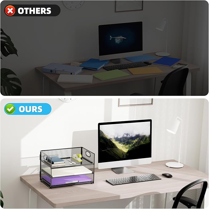 Marbrasse 3 Tier Paper Organizer Letter Tray, Mesh File Organizer with Handle, Paper Sorter Desk Organizer for Home Office Supplies