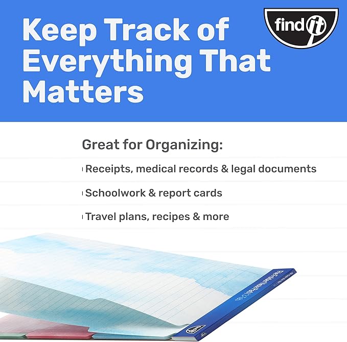 Find It File Folder Notepad - Pack of 72-9.5 x 12.5 Inch Notebook Organizer Folders for Filing, Document, and Clipboard Organization - Watercolor