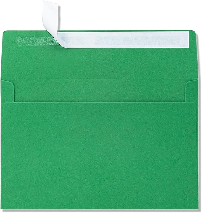 50 Pack A9 Blank Invitation Envelopes, 5-3/4 x 8-3/4 Inches Green Self Seal Envelopes - Heavyweight, Peel & Seal for Invites, Greeting Cards & Mailing