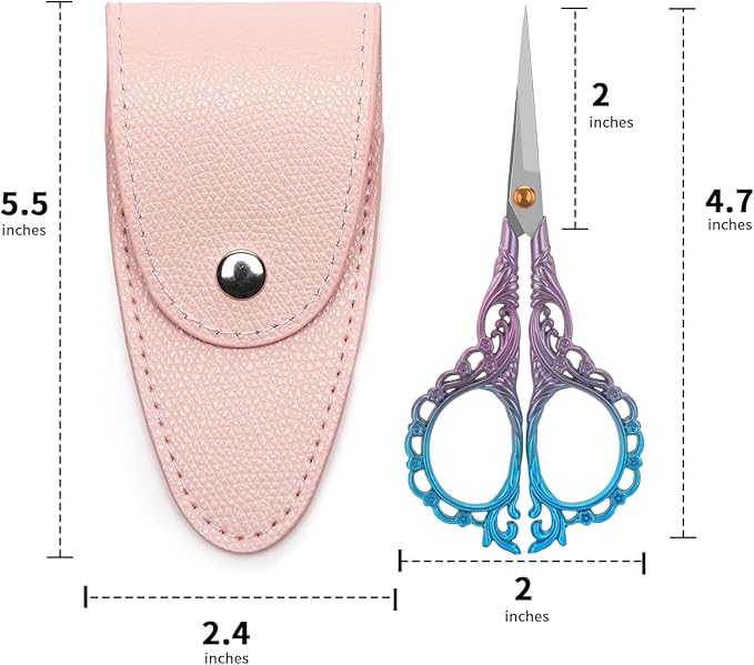 4.7-Inch Sharp Stainless Steel Sewing & Embroidery Scissors with Cover, Portable Travel Pouch, Pointed Tip for Craft Art Work, Crochet, Mini Scissors – Pink Blue