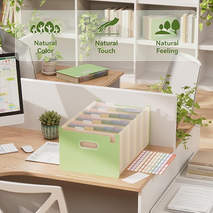 Accordion File Organizer, 26 Pockets Wheat Straw Expanding File Folders, Upright&Open Top, A-Z Bill Receipt Organizer, 100% BPA Free, Return to Nature, Healthy Living, Letter/A4 Size-Mint Green