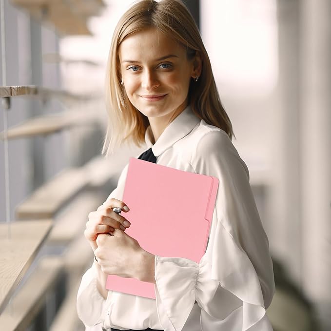 12Pcs Pink File Folders Letter Size Colored Manilla File Folders with 1/3-cut Tabs Decorative File Pockets for Office School Business Home Organizer(12, Pink Series)