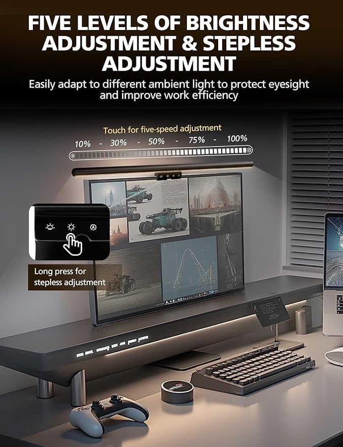 Monitor Light Bar for Computer with Auto Dimming, Memory Function and Stepless Dimmable Brightness & Color Temperature, 19" Monitor Lamp for Home Office, Ra97 Touch Control Desk Lamp