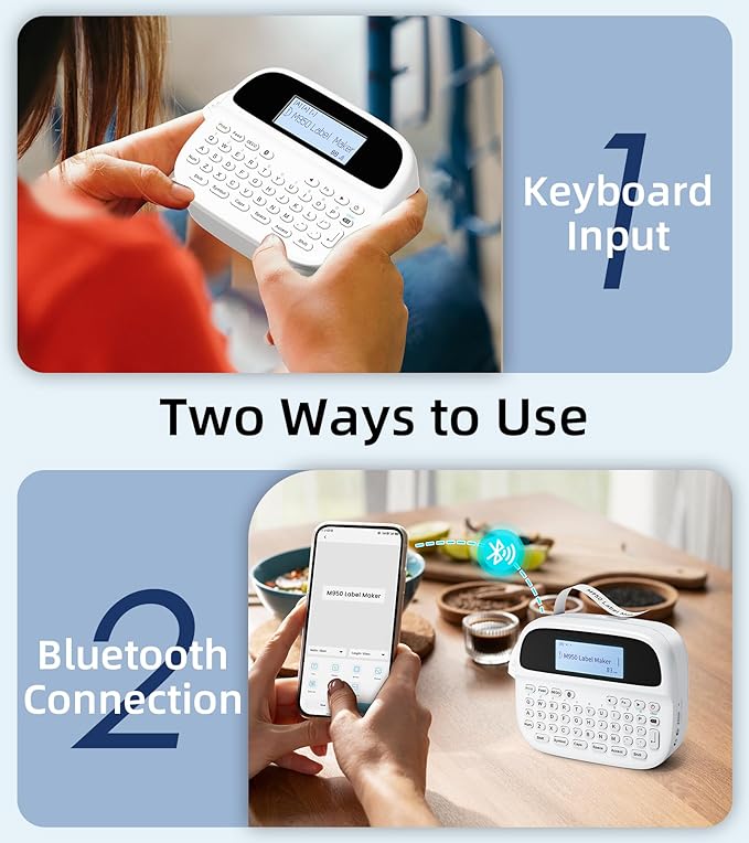 M950 Label Maker Bundle, Label Maker Machine with Tapes 12mm White, Portable Bluetooth Labeler with Backlit-LCD, MZ Tapes 12mm 0.47 White, 3-Pack