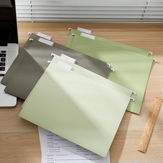 Y YOMA 6 Pack Gradient Hanging File Folders Letter Size Decorative Hanging Folder Pretty File Folder Organizer for Filing Cabinet Office Home with 1/5-Cut Adjustable Tabs, Leaf Green