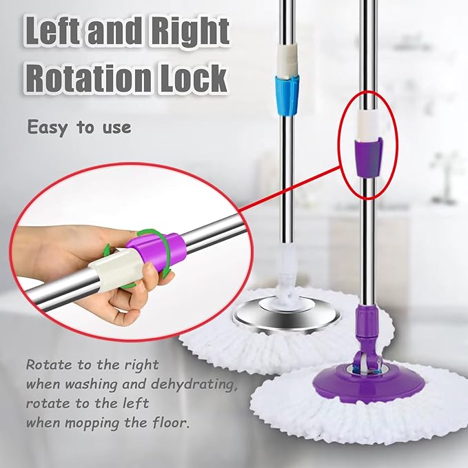 Spin Mop Replacement Mop Handle, 49-inch 360 Degrees Rotating Telescopic Replacement Mop Stick with Reinforced Plastic Disc for Spin Mop Bucket Cleaning System (Plastic Disc, Khaki)