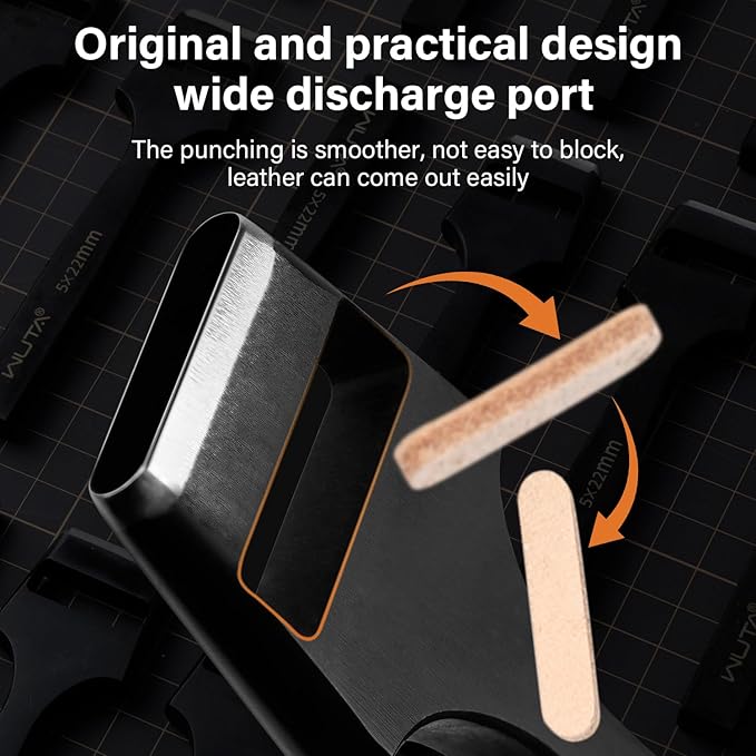 WUTA 6 Pcs Leather Belt Hole Puncher Oval Cutter Strap Watch Band Flat Punches Heavy Duty Oblong Tools for Leathercrafting (2 * 10+2 * 15+3 * 10+3 * 15+4 * 10+4 * 15)