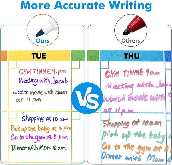 maxtek Magnetic Dry Erase Markers Ultra Fine Tip, 0.7mm Extra Fine Point Thin Dry Erase Markers with Eraser for Planning Whiteboard, Calendar Boards, 12 Colors, Low Odor