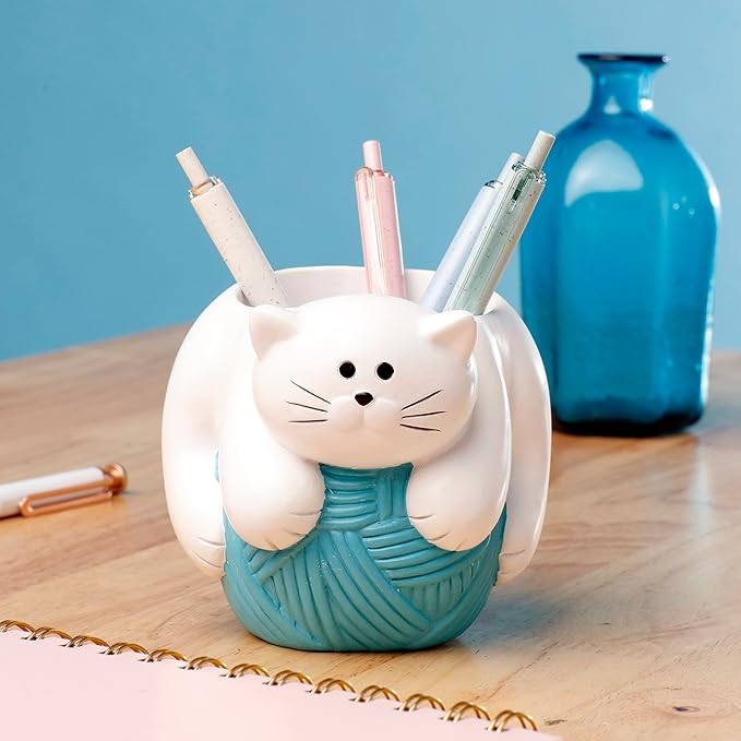 Chapman and Grand Relaxing Kitty Cat Pen Holder (White/Turquoise), Patent Pending