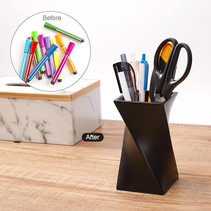 Pen Holder, Pencil Holder for Desk Durable Resin Desk Organizer Makeup Brush Holder for Office, Classroom, Home