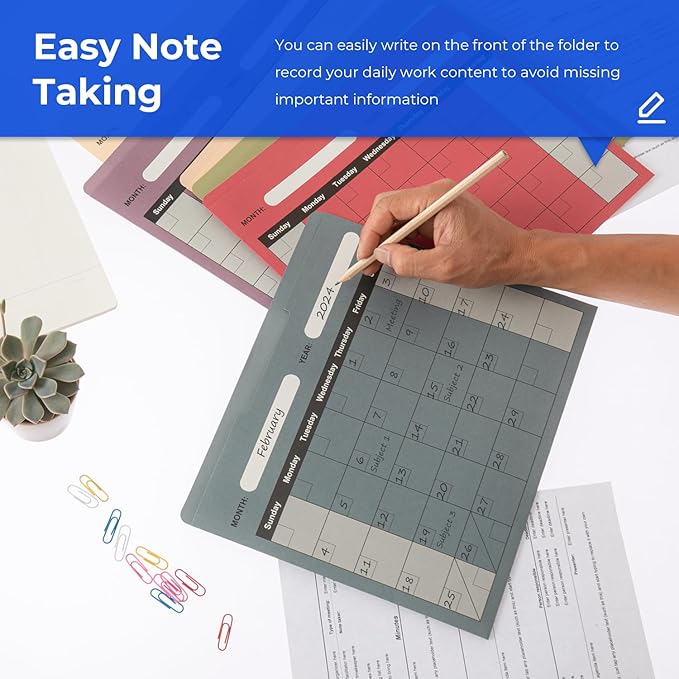 Y YOMA 6 Pack File Folder Jackets Letter Size Paper Pocket File Folder with Reinforced Straight-Cut Tab Pre-Printed Job Folders No Expansion Organizer for Office, Assorted Colors, Calendar Design