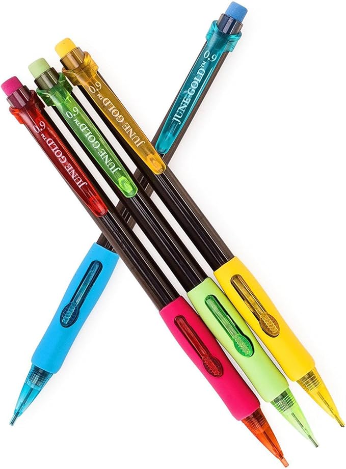June Gold 72 Mechanical Pencils, 0.9 mm HB #2 Lead, 2 Dispensers/w 160 Graphite Refills & 16 Refill Erasers, Break Resistant Lead, Convenient Side Click & Soft Non-Slip Grip