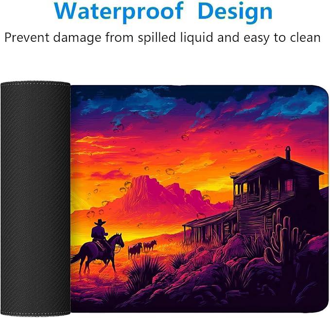 American West Gaming Mouse Pad Desk Pad Cowboys Wild Landscapes Mousepad XL Large Gaming Mouse Pad Laptop Keyboard Mat Desk Pad Office Home Decor for Women Girl 31.5"x11.8"