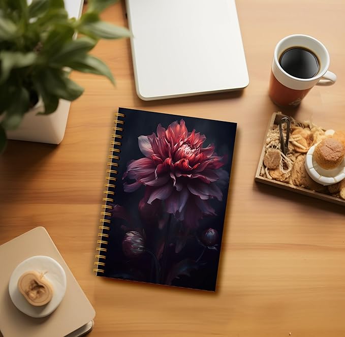 Dark Academia Moody Dahlia Notebook for Women - Gothic Goth Floral Journal, Witchy Journal Notebook, Witch Stuff, Gothic Office Supplies, Halloween Notebook, Spiral Notebook 5.5x8.3