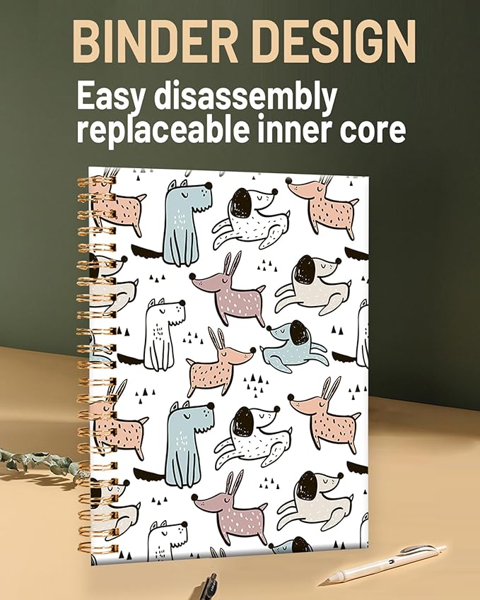 Spiral Journal Notebook for Women,A5 College Ruled Notebooks 6"x 8.4",120 Pages Lined Journal with Premium Thick Paper,Perfect for School Office Home Gifts(Cute Dogs)