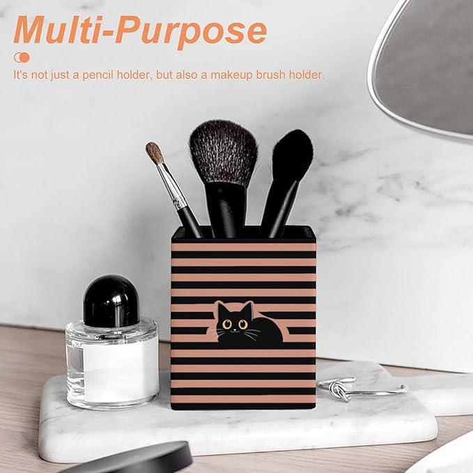 Square Pen Holder & Pencil Organizer for Desk - Office Storage Organizer, Markers/Makeup Brushes/Scissors Holder, Compact Desk Decor Accessories for Home Classroom School(Cute Cat)