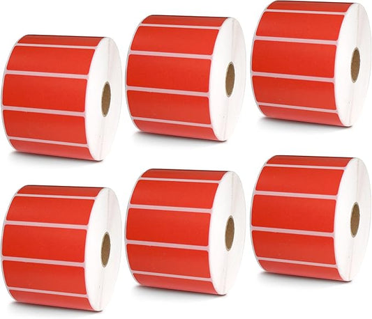 BETCKEY - 2.625" x 1" File Folder & Address Labels Compatible with Zebra/Rollo Label Printer,Premium Adhesive & Perforated[Red, 6 Rolls, 12000 Labels]
