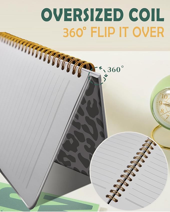 Ruled Spiral Writing Notebook,A5 Hardcover Lined College Journal for Women,Strong Twin-Wire Binding with Premium Paper,8.4" X 6",Perfect for School,Office,Home(Black Leopard)