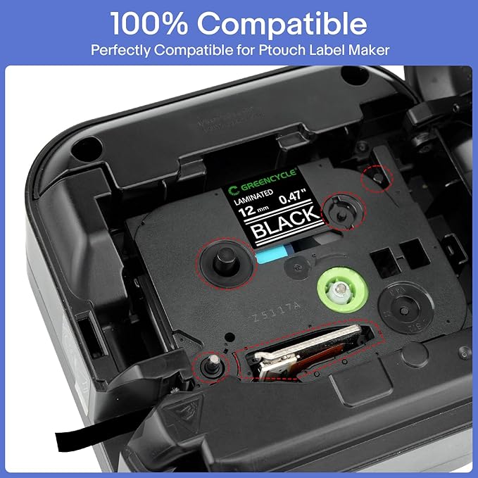 GREENCYCLE 3 Pack Label Maker Black Tape Compatible for Brother P-Touch TZe-335 Label Tape TZe335 TZ-335 TZe TZ 12mm 0.47 Laminated White on Black for Ptouch PT-D210 D220 H100 H110 D400 D600