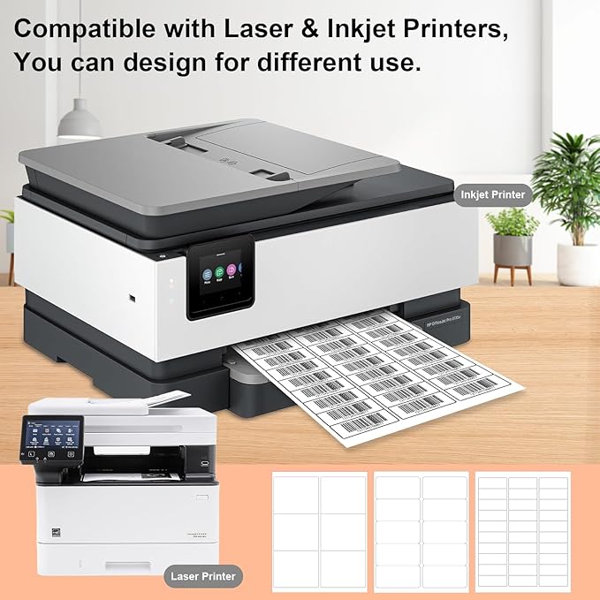 30 UP 3000 Stickers 100 Sheets 1" x 2-5/8" Shipping Return Address Labels for Laser Inkjet Printer, White Blank Mailing Labels