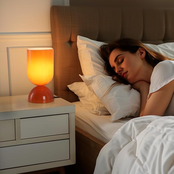 8.9" Modern Glass Table Lamp for Living Room, Dimmable Desk Lamps for Bedroom, UL Listed Nightstand Lamp with Dome Base, End Table Lamps for Kids Room, Side Tables, College Dorm, Office, Glossy Orange