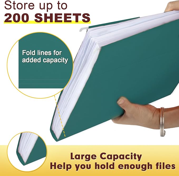 HERKKA Hanging File Folders, 30 Pack Reinforced Letter Size Hanging Folders, Designed for Bulky Files, Filing Cabinet, 1/5-Cut Adjustable Tabs (Teal)