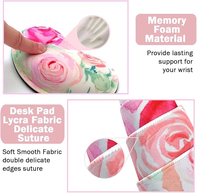 Large Mouse Pad Set, Cute Extended Mouse Pad+Keyboard Wrist Rest Support Desk Pad Memory Foam Ergonomic Easy Typing, 35.4×15.7 in Desk Mat Set for Home Office Study Game - Flowers