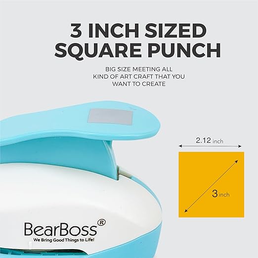 BearBoss 3 Inch Square Punch, Hole Punch Shapes, Paper Punch Set for Scrapbooking Festival Paper Greeting Card DIY Albums Photos (Classic White)