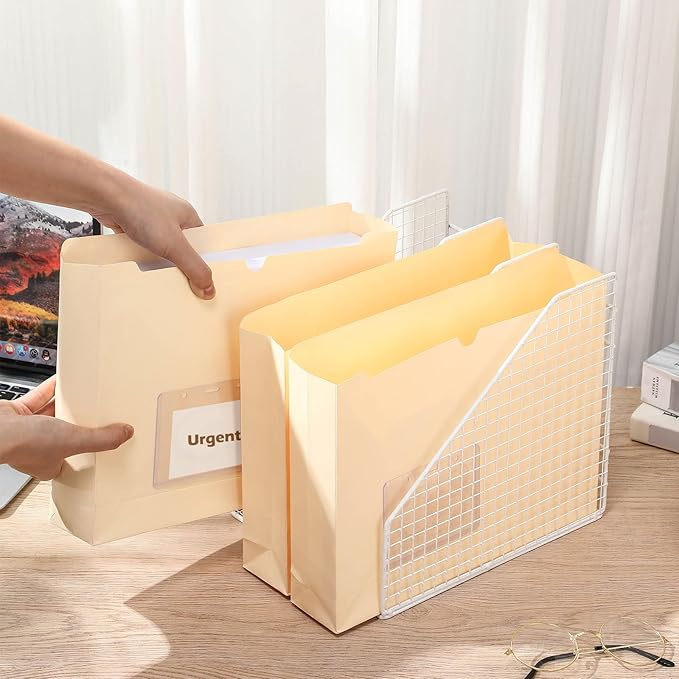 Zhehao 100 Pcs File Jackets Reinforced Straight Cut Tab Pocket Folders Expandable File Folder Expanding Paper Organizer with Tabs Expansion Pocket, Letter Size (Beige Color,with Label Pocket)