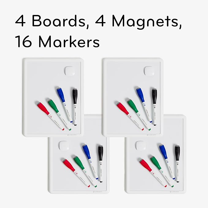 U Brands Contempo Magnetic Dry Erase Board White Board Bundle, 8.5" x 11", White Modern Frame, Includes 4 Boards, 16 Markers and 4 Magnets