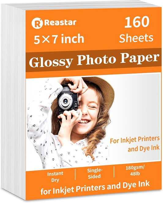 5x7 Glossy Photo Paper, 160 Sheets Picture Paper for Inkjet Printer, 180gsm/48lb