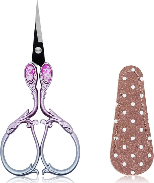BIHRTC 4.5 Inch Sewing Embroidery Scissors with Artificial Leather Cover Stainless Steel Scissors Shears for Craft Sewing Threading DIY Needlework Manual Sewing Handicraft DIY Tool