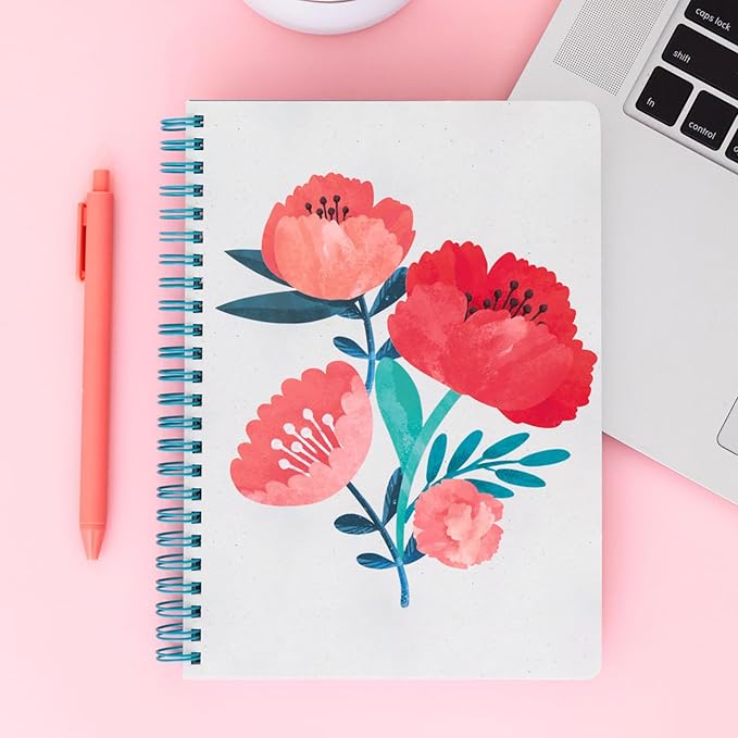 Steel Mill & Co Cute Mini Spiral Notebook, 8.25" x 6.25" Journal with Durable Hardcover and 160 Lined Pages (Poppy Boquet)