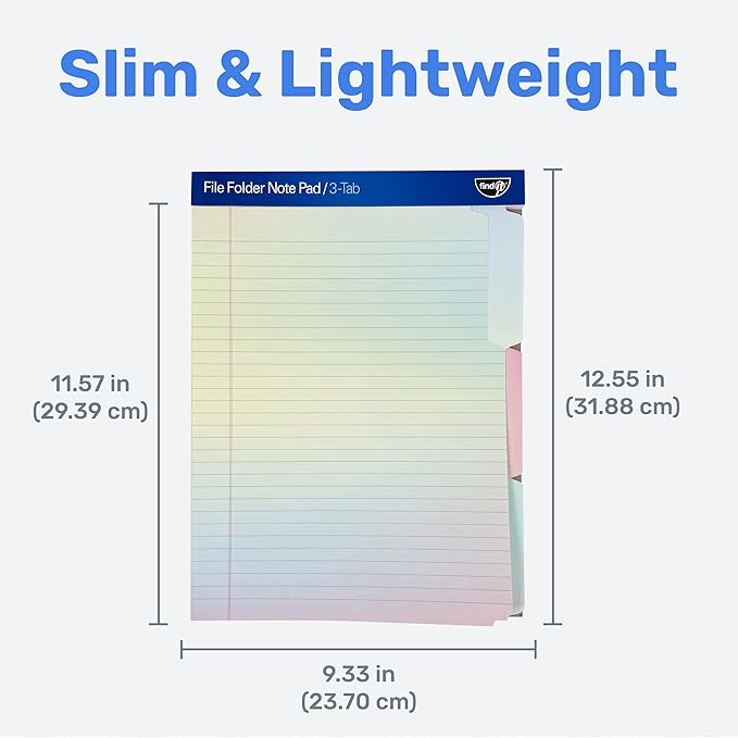 Find It File Folder Notepad - Pack of 72-9.5 x 12.5 Inch Notebook Organizer Folders for Filing, Document, and Clipboard Organization - Rainbow