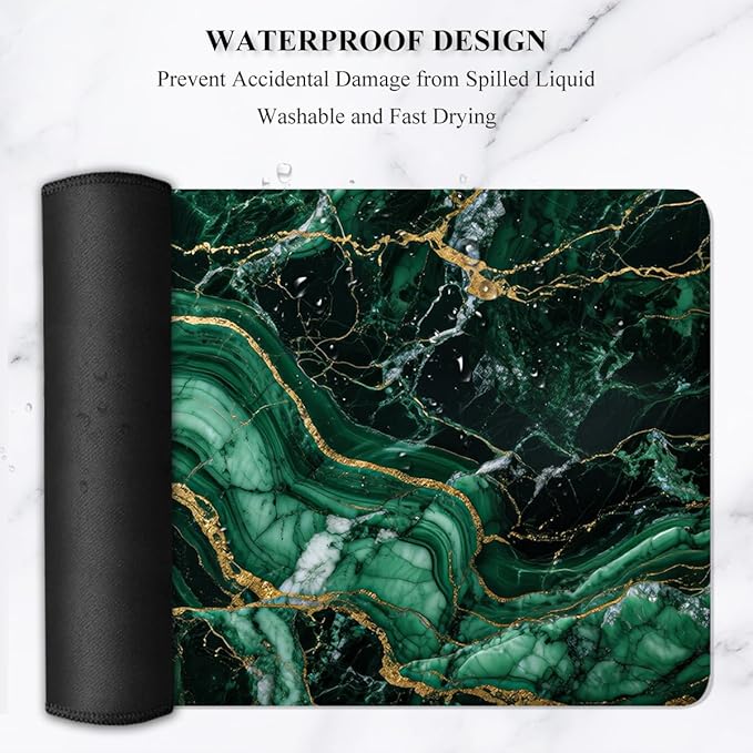Auhoahsil Desk Mat, Ultra Large Mouse Pad, XXL Gaming Mousepad, Pretty Desk Pad, Big Extended Full Size Desktop Desk Matt for Keyboard, Laptop & Computer, 35.5 x 15.7 in, Green Marble