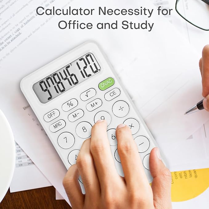 Cute Calculator, Basic Four Function for Teachers Students Basics Office, Small Handheld Calculators, 8 Digit with LCD Display, Sensitive Button, 5.5×3.2 inches White