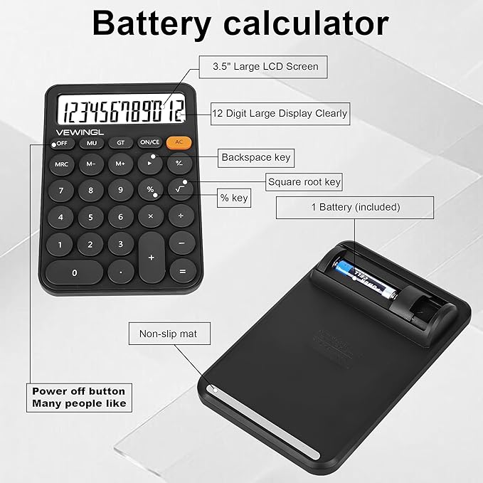 Standard Calculator 12 Digit,6.2 * 4.2in Desktop Large Display and Buttons,Calculator with Large LCD Display for Office,School, Home & Business Use,Automatic Sleep,15 °Tilt Screen